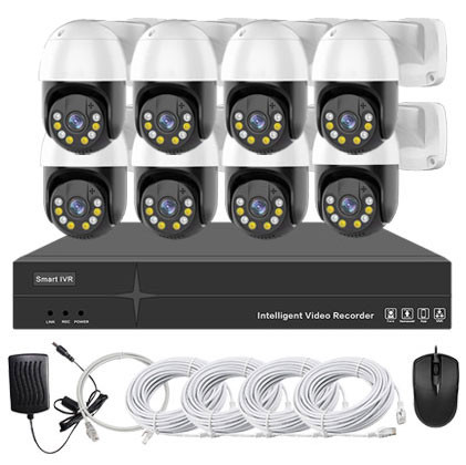 Système vidéosurveillance NVR POE 8 canaux + 8 caméras motorisées intelligentes + câbles offerts