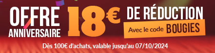 ANNIVERSAIRE TIKE SÉCURITÉ : 18€ de remise dès 100€ d’achat avec le code BOUGIES ! Non cumulable – Valable jusqu’au 07/10/2024 